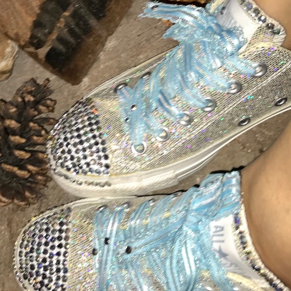 Customized glitter silver converse with rhinestone - Picture 3 of 6